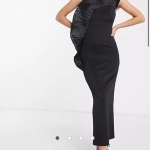 ASOS Pleated Tulle Fan Maxi Black Dress